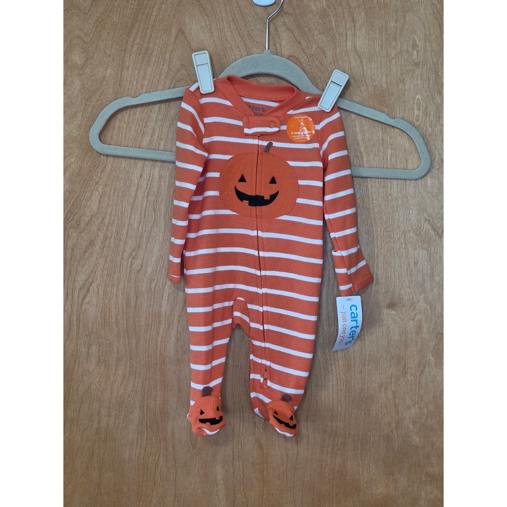 Carters Just One You Newborn Halloween Pumpkin Stripe Waffle Knit Sleep and Play